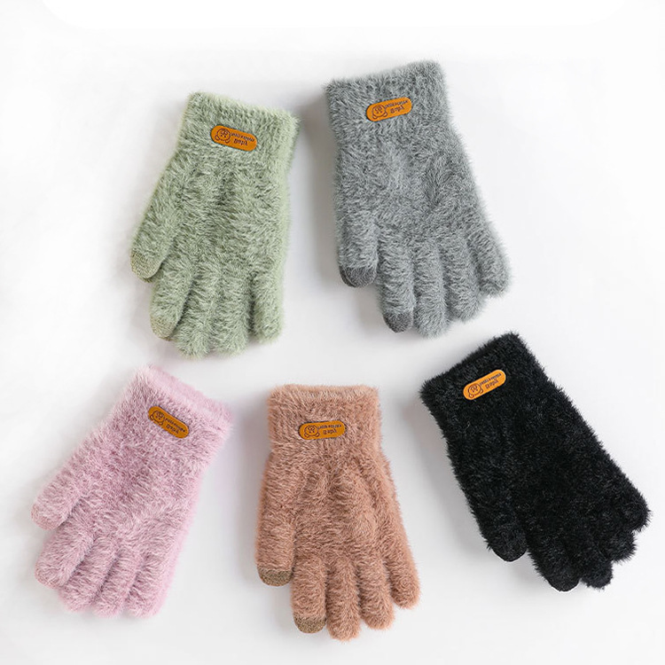 Invierno al aire libre engrosada visón-como cálido guantes de pantalla táctil de las nuevas mujeres de estilo coreano de punto guantes de teléfono móvil