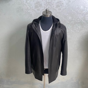 Ultra-thin vegetable tanned sheepskin hooded down jacket leather down jacket men's leather liner can be removed