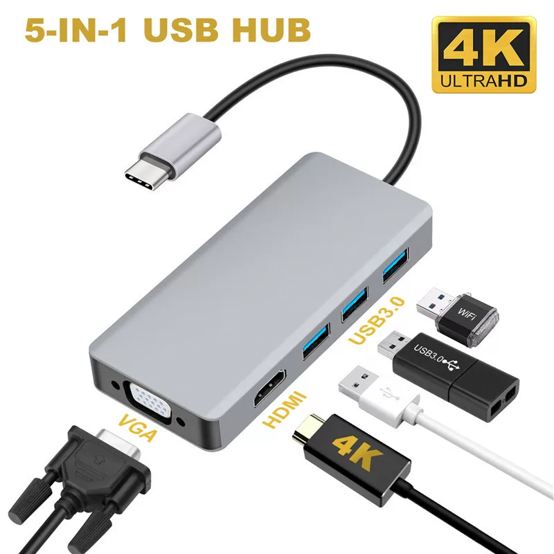 Кроссперчатники универсальный конвертер TYPE C мультитул USB3.1 на HDMI + VGA, одна карта дисплея 3* USB ноутбука док-станция