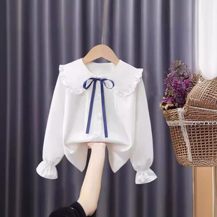 Children's White Shirt Girls' Long-sleeved Pure Cotton Thin School Uniform for Middle School and Primary School Students Girls' White Shirt Performance Costsize