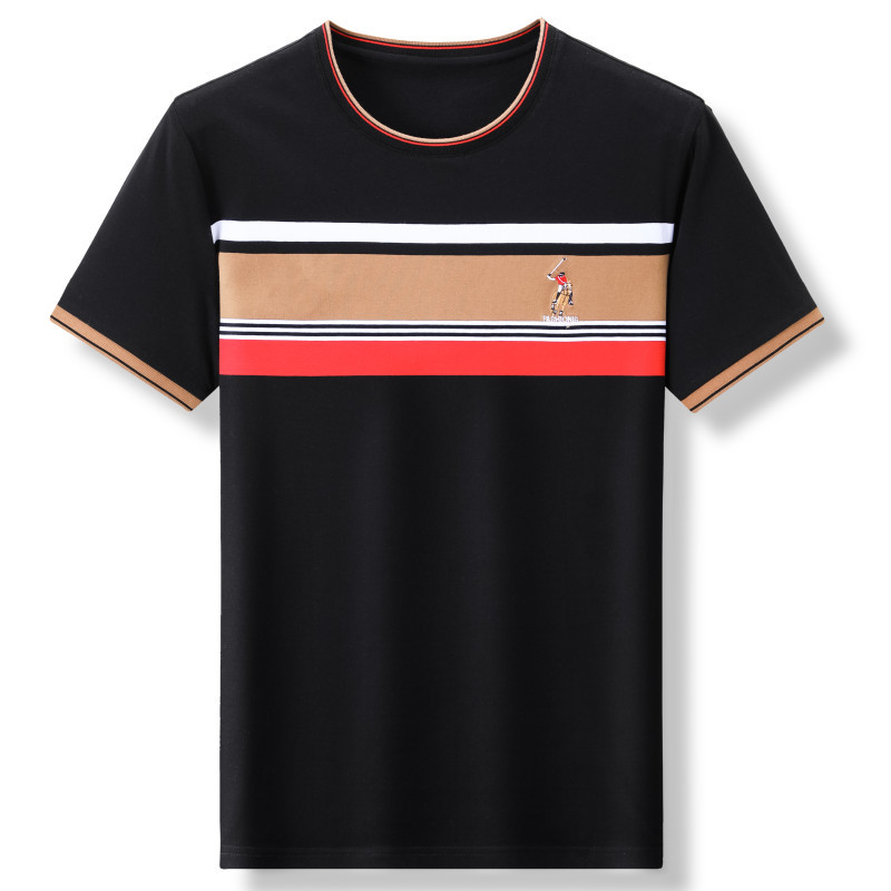 Mingdi Mouse – T-shirt à manches courtes et col rond pour homme, Polo d'affaires à rayures en pur coton, nouvelle collection été 2024_voghion.com