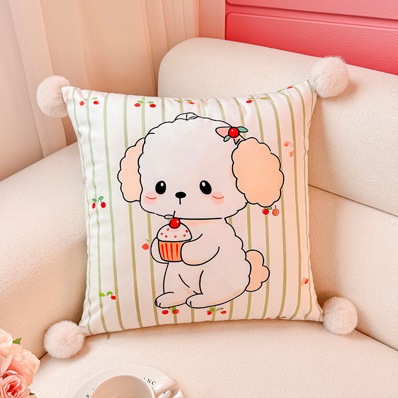 Little Milk Dog Holland Velvet Printing Almohada Funda de almohada Sala de estar Sofá Almohada Impresión de cabecera Almohada de cintura abstracta Bola de pelo