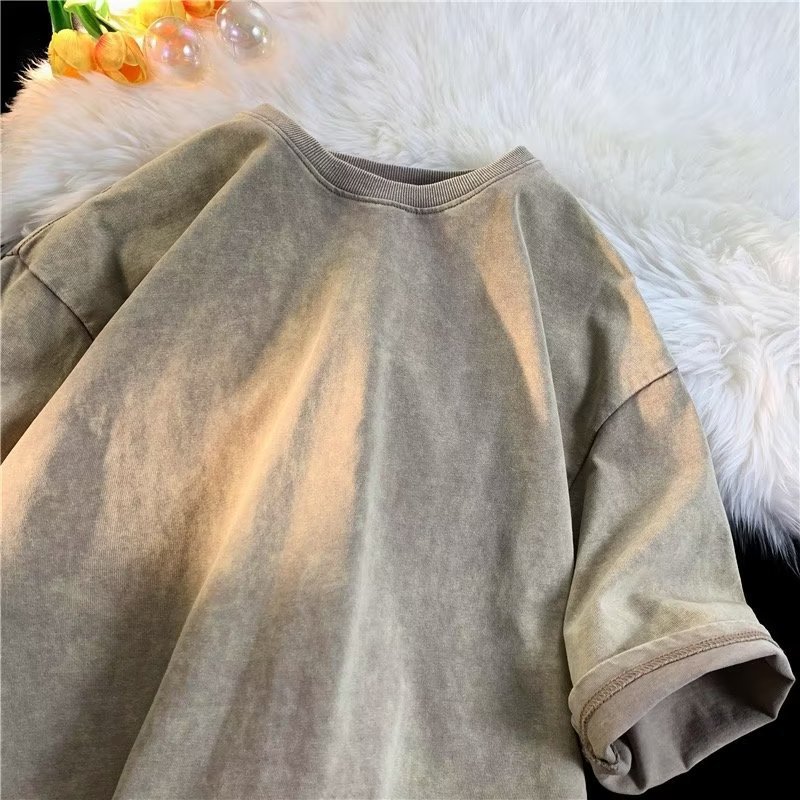 Primavera y verano BF estilo americano de algodón pesado de manga corta Camiseta básica de los hombres camisa de fondo de color sólido