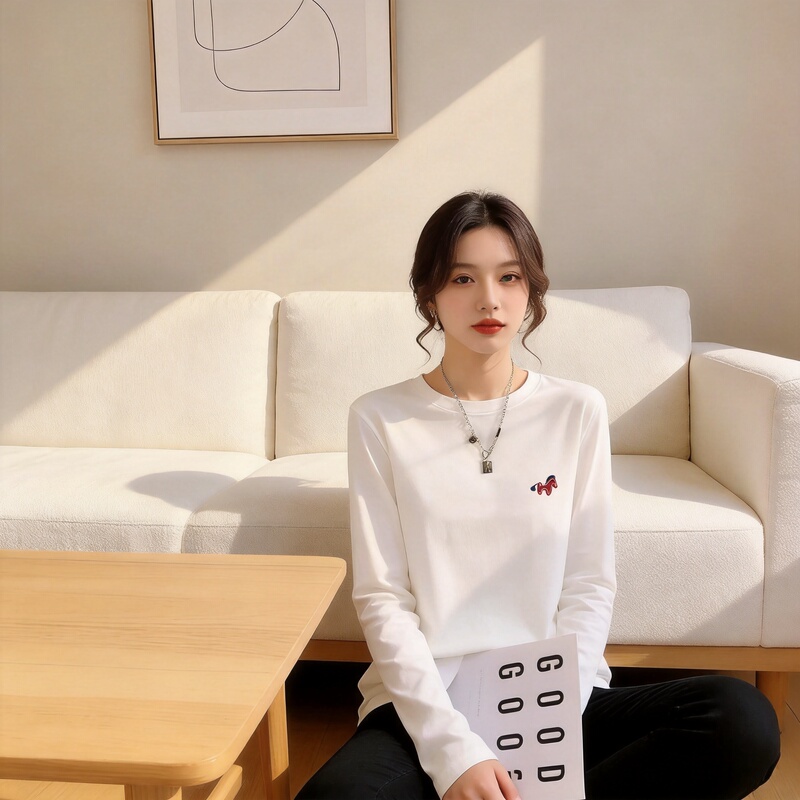 Korean-style pony print long-sleeve base shirt, solid color round-neck loose-fitting women's long-sleeve t-shirt, supplied by physical e-commerce stores Korean-style pony print long-sleeve base shirt, solid color round-neck loose-fitting women's long-sleeve t-shirt, supplied by physical e-commerce stores