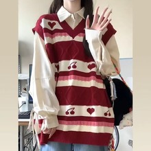 日系学院风!!!【纯欲套装】针织马甲背心女INS宽松叠穿衬衫两件套
