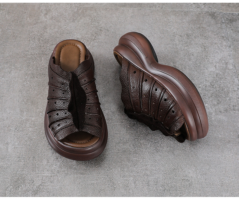 Sandal cao gót nữ quai ngang đế xuồng da thật phong cách cổ điển — màu be chi tiết 14