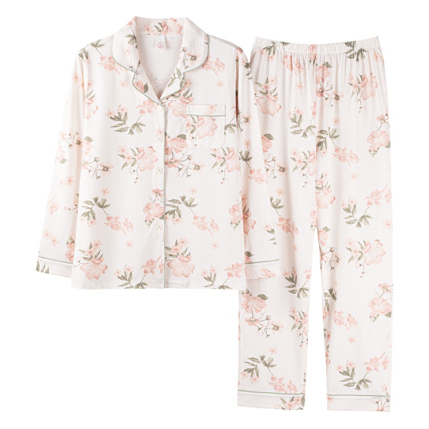 Pijamas de mujer para primavera y otoño, de algodón puro de manga larga, de algodón completo para otoño, conjunto de ropa para estar en casa para mujeres de mediana edad en otoño e invierno, cómodo para madres.