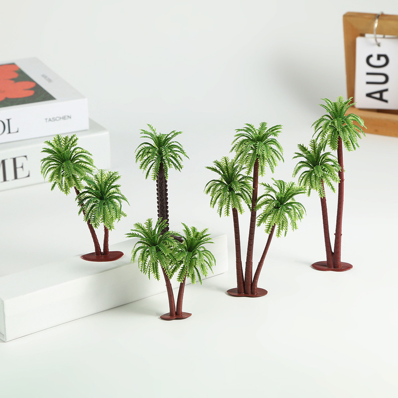 Cross-border simulation green plant ornaments micro landscape decorative tree sand table model coconut tree DIY hut decorative tree wholesale