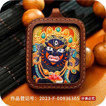 皮雕唐卡扎基拉姆项链国潮民族风方形手绘西藏随身吊坠金刚杵浮雕