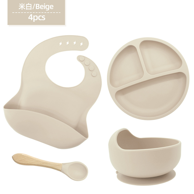 Vajilla de silicona para niños Juego de 6 piezas de silicona para bebés Tazón de alimentos complementarios separados Cuchara tenedor Taza para aprender a beber Juego de vajilla para madres y bebés