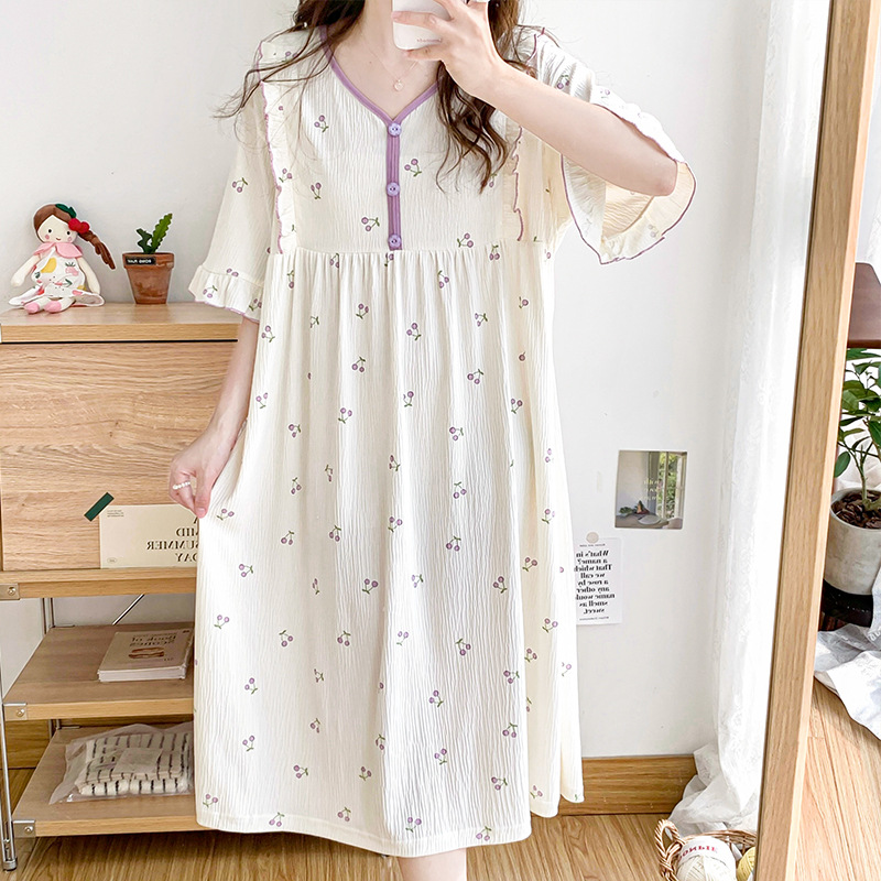 Yuezi Dress Nightdress Women's Summer Short-sleeved Thin Pregnant Women's Pajamas Postpartum Pregnancy Breathable Cute Breathable Home Clothes