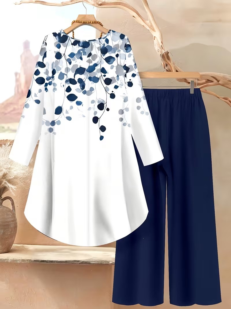 Women's Casual Printed Pant Set Loose-fitting Plus-size Outfit_voghion.com