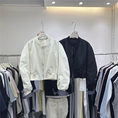 1012韩版纯色拼接袖夹克百搭宽松小个子外套女春季新款棒球服短款