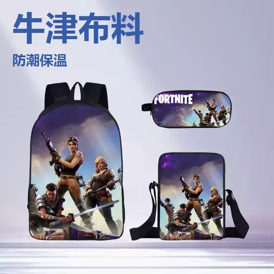 New Cross-Border Fortnite Kids Backpack Elementary School Students Pencil Case 3-Piece Set Cute Girls Lightweight School Bag Hot
