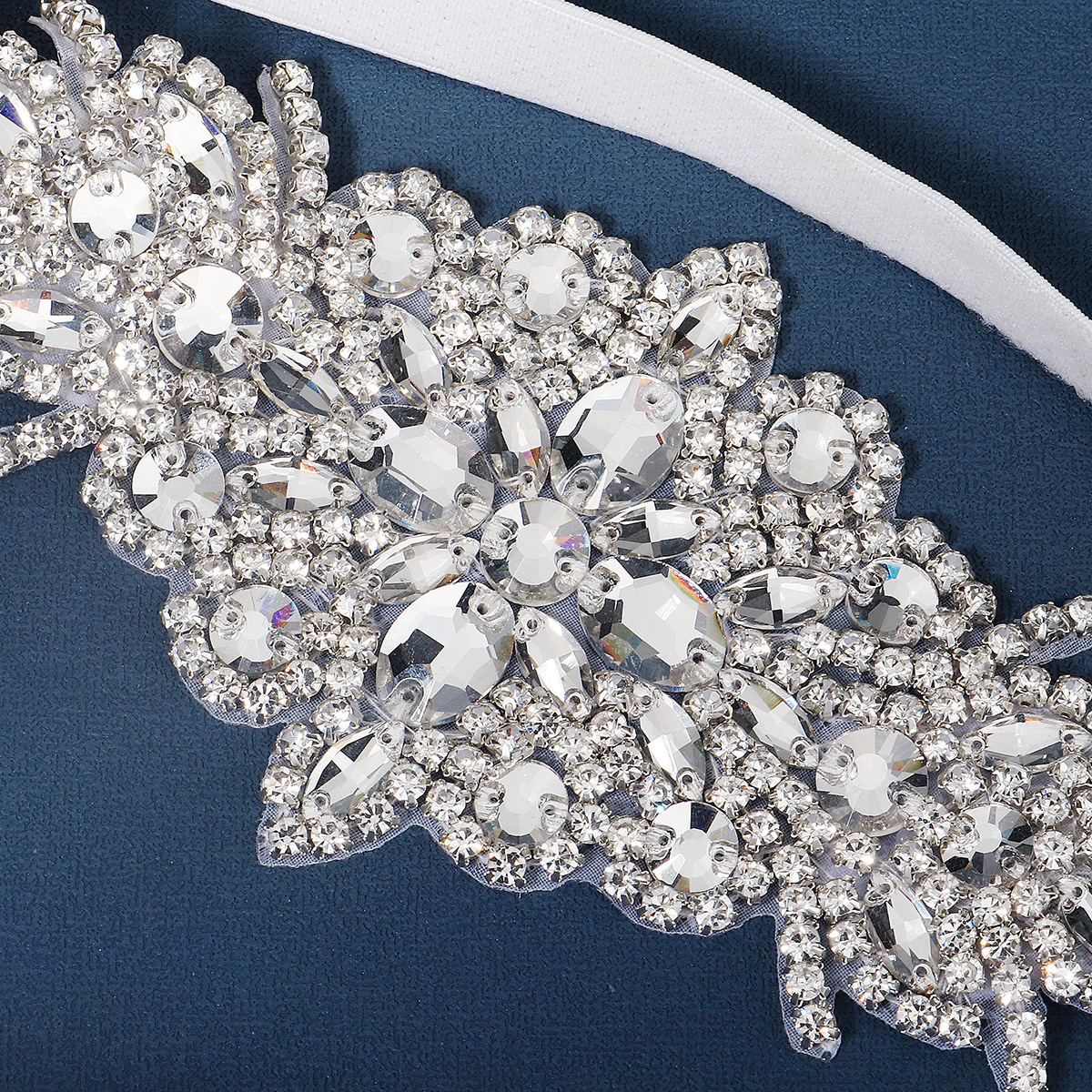 Fashion Water Droplets Flower Cloth Inlay Rhinestones Hair Band 1 Piece