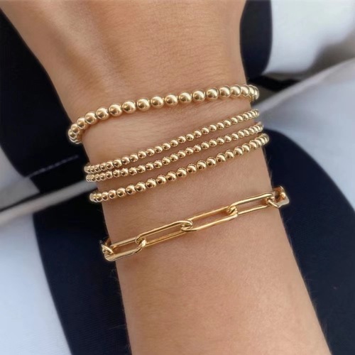 Amazon Stainless Steel Bead Bracelet Hand Decorated Titanium Steel Beaded Elastic Leather Cord Stackable Versatile Women's Bracelet