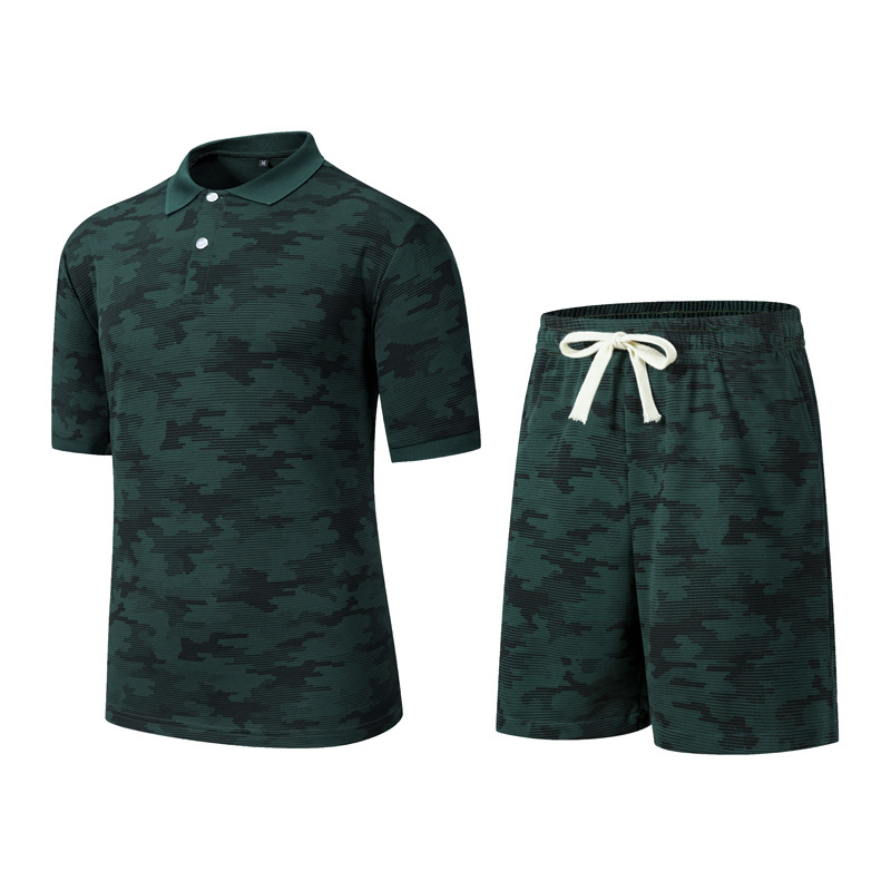 Cross-border set 2026 new quick-drying POLO set men's casual camouflage loose sports plus size T-shirt