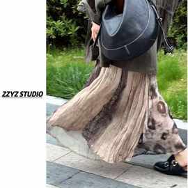 26052163 库 老厂家 “盐霜玫瑰”做旧扎染松紧腰A字大裙摆半身裙