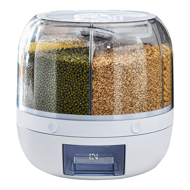 Barril de arroz rotatorio de grano de grano caja de almacenamiento de grano de grano casero a prueba de insectos a prueba de humedad sellado caja de almacenamiento de arroz cilindro de plástico