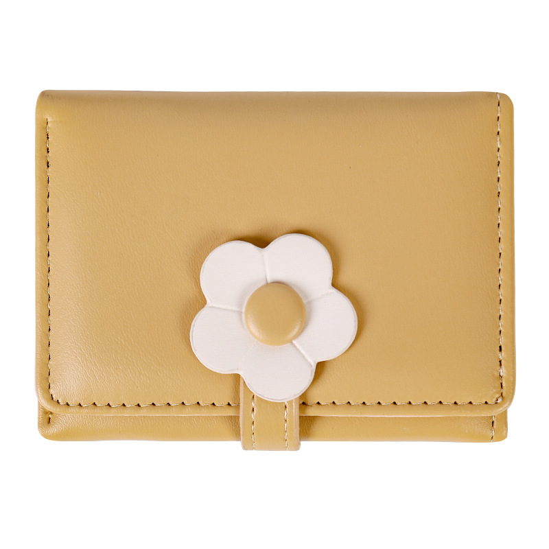 Nuevo estilo coreano de moda simple corto tres plegado billetera de mujer ins tendencia multi-tarjeta adorable pequeña flor pu cartera