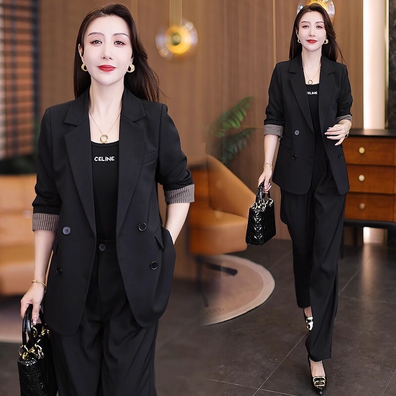 时尚西装套装女2025秋季新款洋气显瘦西服外套阔腿裤职业两件套潮|undefined