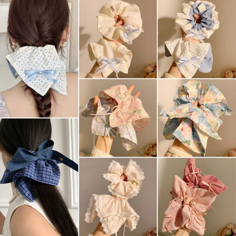 法式新款樱桃方形大肠发圈甜美少女扎马尾气质头绳洋气爱心发绳