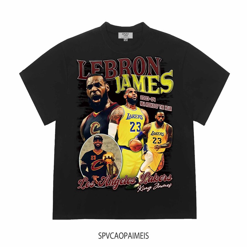 NBA James American Retro Hip-hop Basketball Printed T-shirt Short-sleeved Men and Women Washed and Distressed Loose Round Neck Short-sleeved