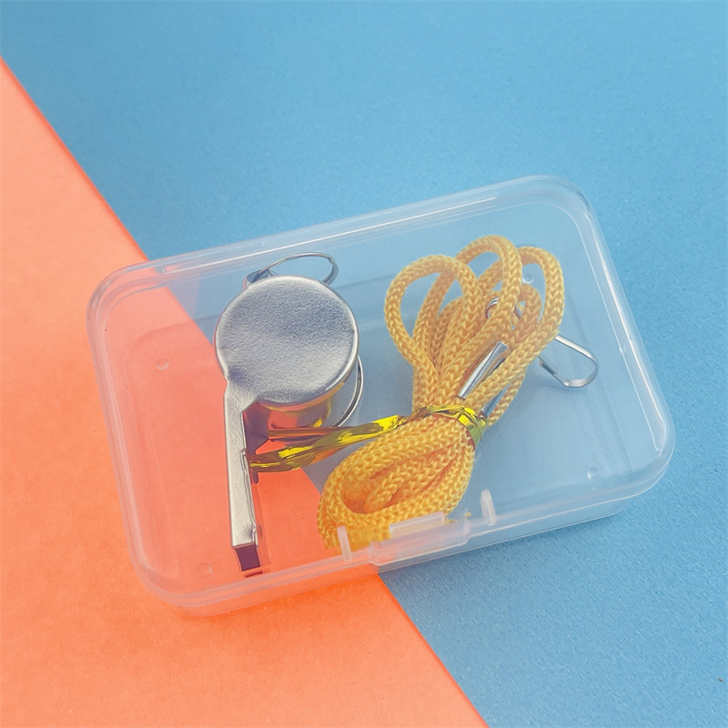 금속 호루라기 + 노란색 밧줄 + 투명 보관함