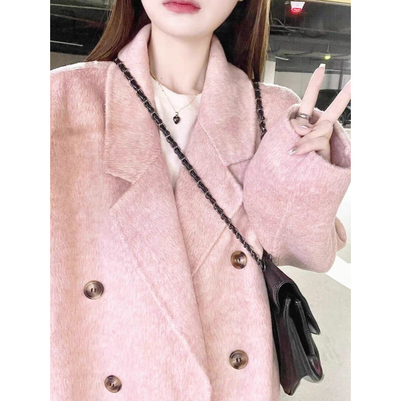 Wool Double-Sided Woolen Coat for Women, Pure Cashmere Coat, Loose Mid-Length Large Size Woolen Coat for Women