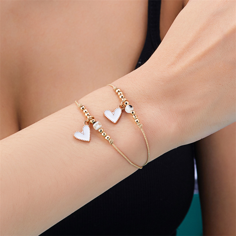 Style Simple Forme De Cœur Œil Alliage Corde Perlé Émail Coupler Unisexe Bracelets display picture 5