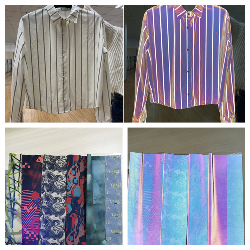 七彩色背包炫彩反光面料 渐变色服装柔软反光材料 花型反光材料厂