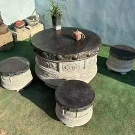 圆形石桌椅广场园林青石桌石凳天然大理雕刻石桌家用庭院石桌凳