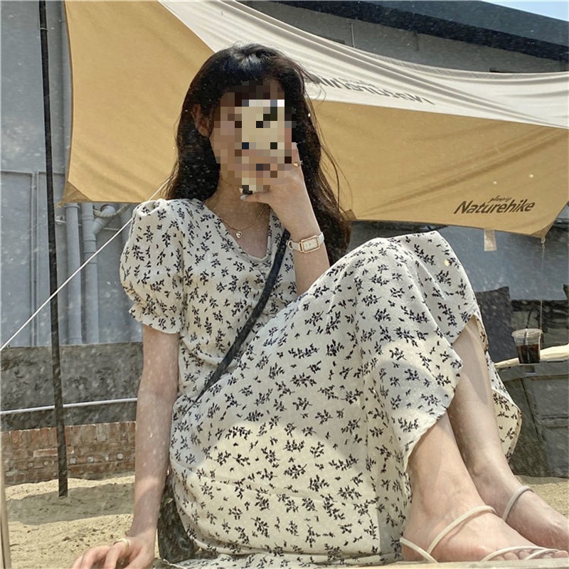 Floral Dress 20242 New Style Mid-length Over-knee Waist Covering Belly A dress Over-knee Slimming All-match Summer