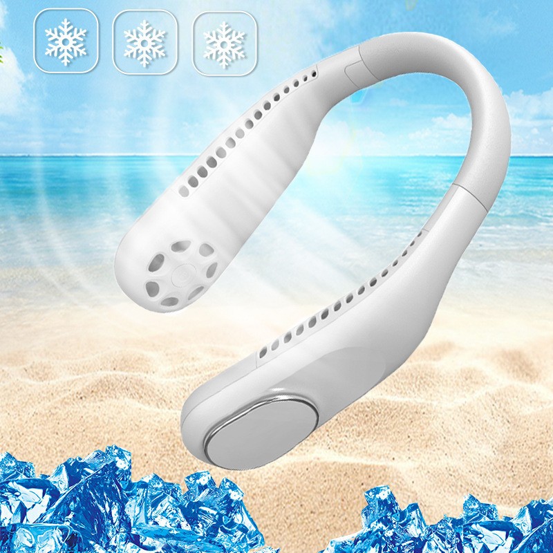 跨境新款挂脖风扇USB充电便携无叶风扇户外运动静音挂脖小风扇