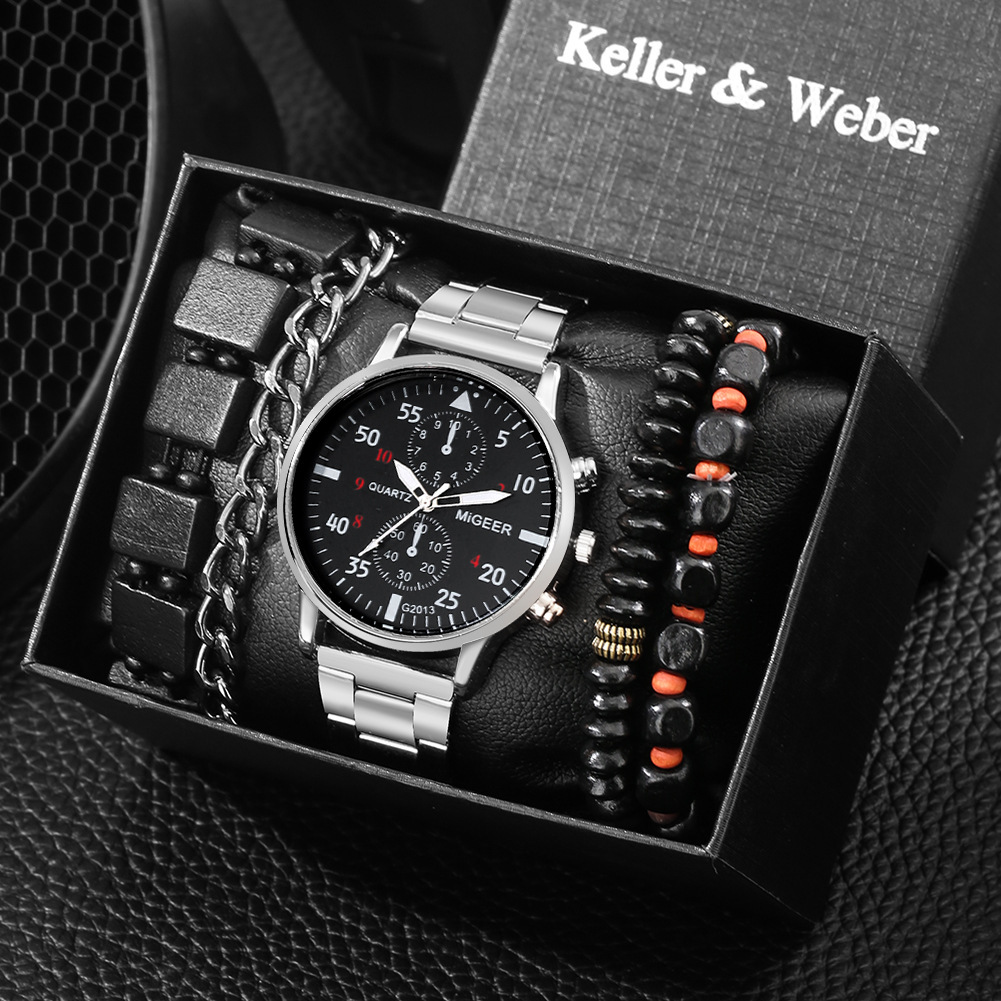 I più venduti 5 pezzi/set orologi da uomo moda orologio di Ginevra business falso orologio al quarzo a due occhi + braccialetto di perline_voghion.com