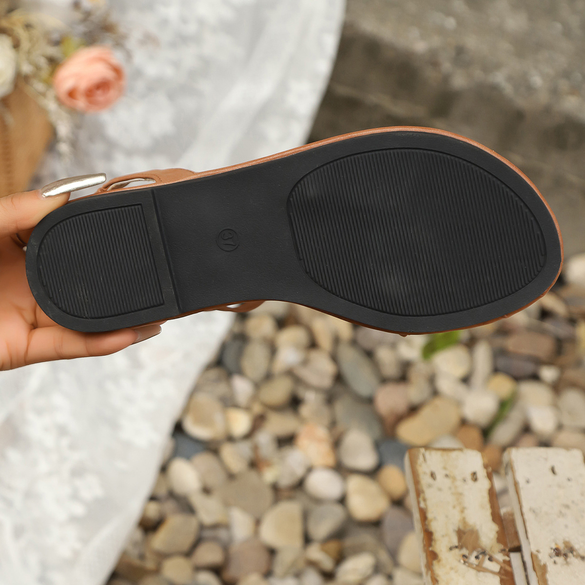 Women's Plus Size Flat Sandals Cross Border Woven Strap Elastic Band Lightweight Beach Sandals European Size_vogvips.com