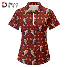 跨境专供女士POLO衫3D印花热升华牛奶丝个性搞笑人头短袖上衣工厂