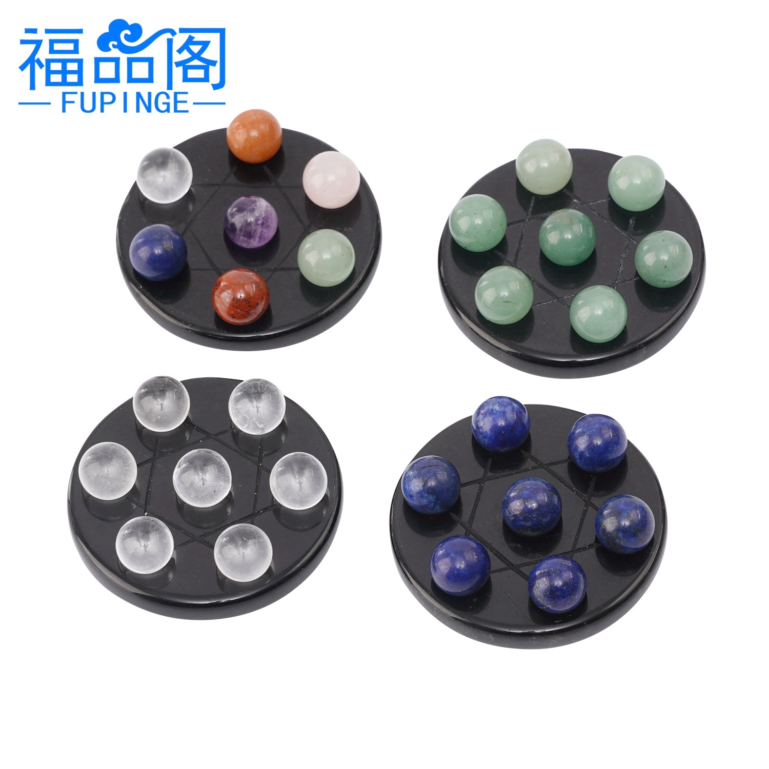 50mm天然黑曜石底座天然水晶珠摆饰 亚马逊外贸七珠摆件工艺品|ru