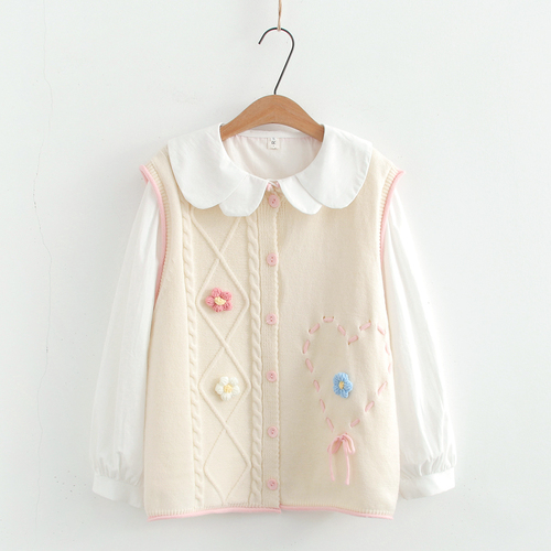 Ladies' Sweet and Fresh Knit V-Neck Cardigan Backless Top for Layering, with 3D Floral Detail, Cardigan, Sweater, Vest - Wholesale