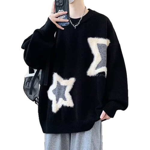 Men's Autumn/Winter Trend Brand Thick Knit Base Shirt for Youth Students (Junior High, High School, and Older Children)