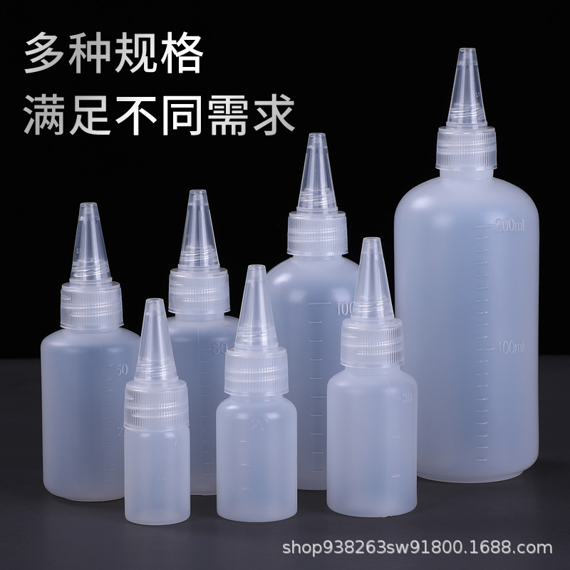 Botella de punta translúcida 10 500ml extrusible con botella de goteo de escala botella de plástico PE botella de tinta botella de pegamento