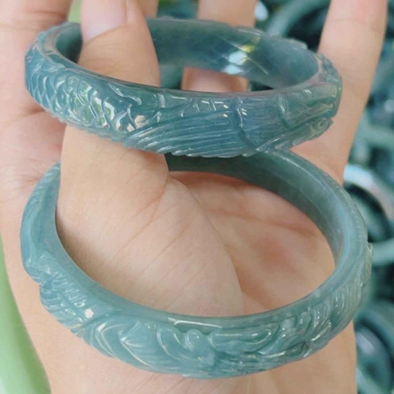 Браслет из натурального нефрита класса А, синий, с изображением трехмерного Феникса, браслет мира, браслет из ледяного нефрита, ювелирные изделия оптом