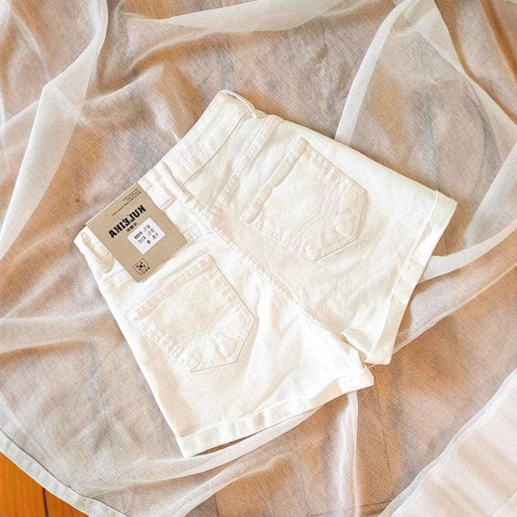 여성용 화이트 데님 반바지 하이 웨이스트 여름 2025 새로운 루즈한 a 라인 슬리밍 핫 소녀 핫 팬츠