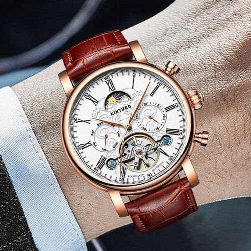 KINYUED fully automatic mechanical watch men's watch multi-function hollow mechanical watch embossed star men's watch