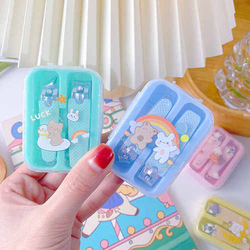 Cute portable boxed nail scissors for girls home oblique nail clippers foot nail clippers manicure tools two-piece set