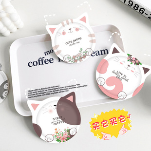 Kitten Cartoon Coffee Coaster Cute Creative Cushion Ceramic Cork Heat Insulation Mat ins Desktop Anti-Slip Mat Coffee Table Mat