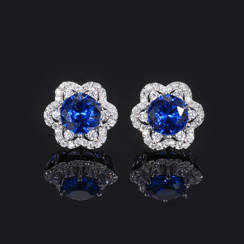 Zhuang Sheng joyería S925 joyería de plata simulación rojo zafiro redondo nicho traje conjuntos de piedra principal 8mm-6mm