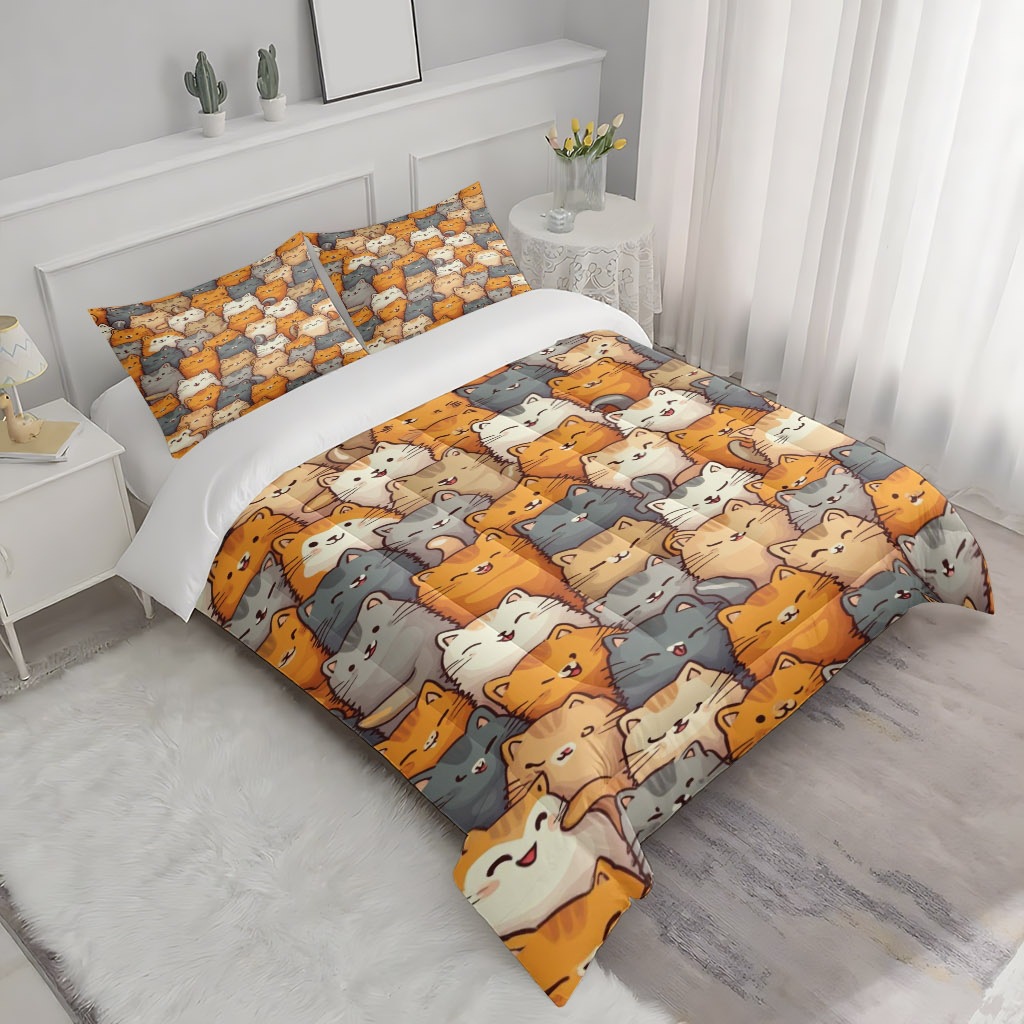 TEMU / JIT caricatura gatito impresión digital 3D 180gms set de colcha fabricantes de suministro directo a las figuras se pueden fijar