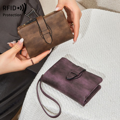 クロスボーダー新 RFID レディース財布ソフトレザー無地 70% off ショートウォレットファッションジッパーバックル小銭入れ