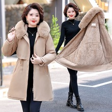 羽绒棉服冬季外套女中长款中年妈妈加厚毛领棉袄显瘦洋气棉衣